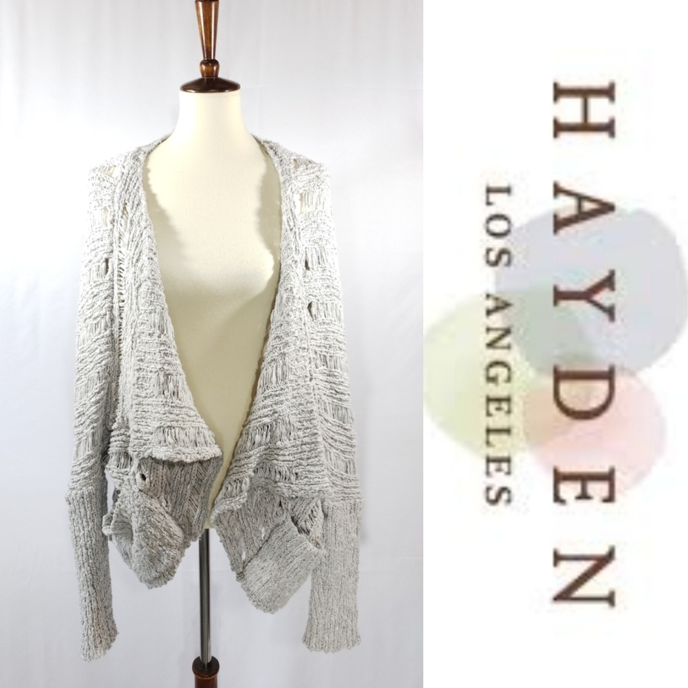Hayden LA Slouchy Dolman Open Weave Grey Cardigan